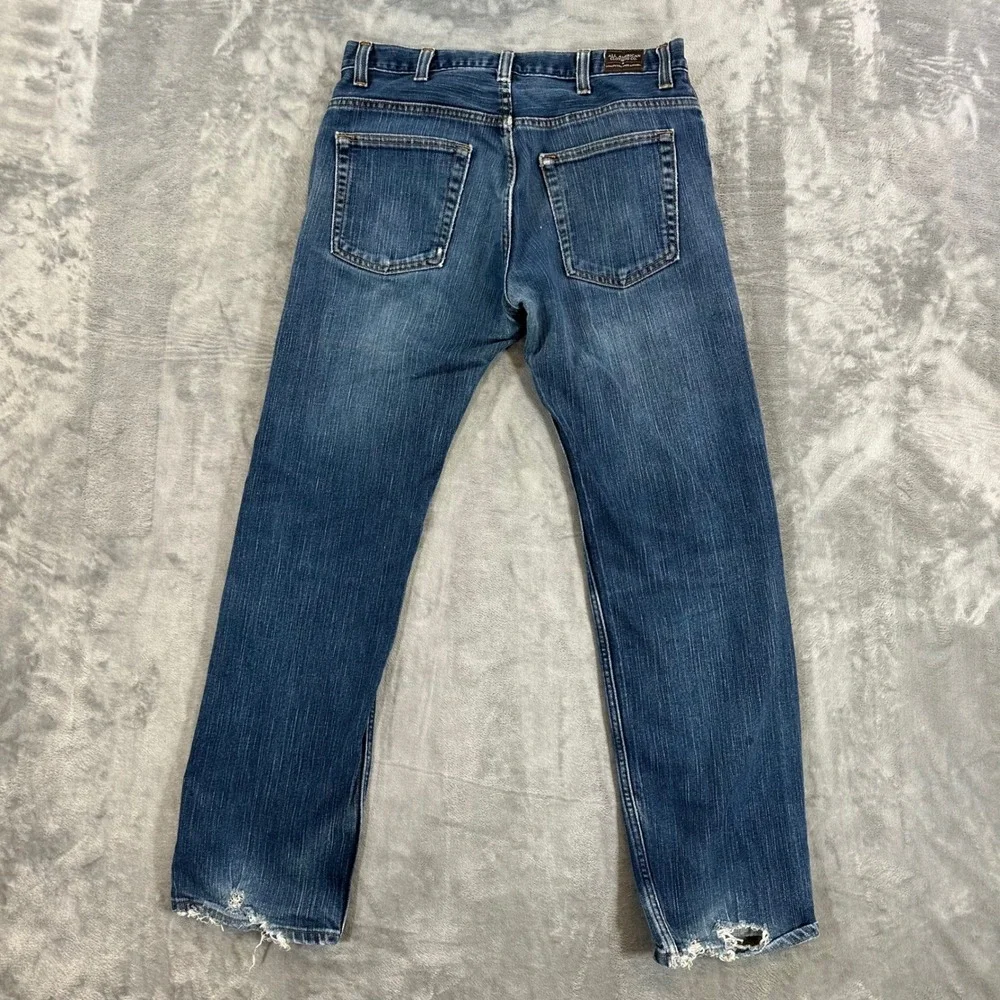 All American Clothing Straight Jeans Mens Size 32x32 Blue Distressed Denim